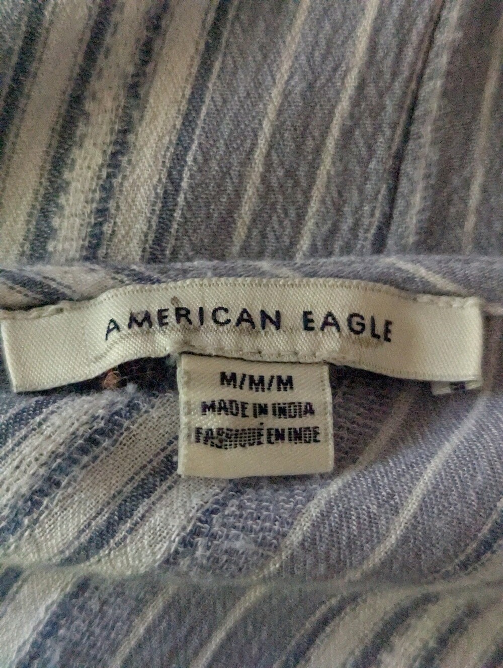 American Eagle Outfitters Women's Medium Blue Stripe Wrap Dress Ruffle Accent - Picture 6 of 11